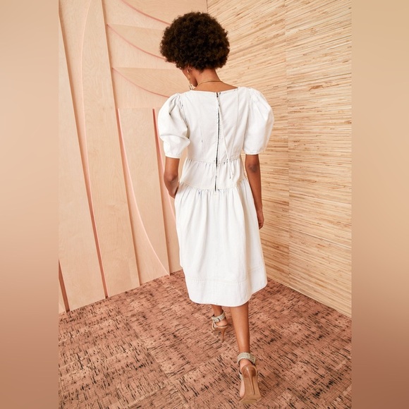 Ulla‎ Johnson Ames Denim Dress Whitewash Corset Empire Waist Puff Sleeve Size 4 - Picture 2 of 16
